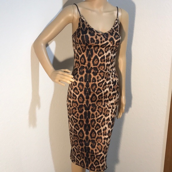 👠 New Women’s Pencil Bodycon Midi Dress Leopard - Picture 2 of 8